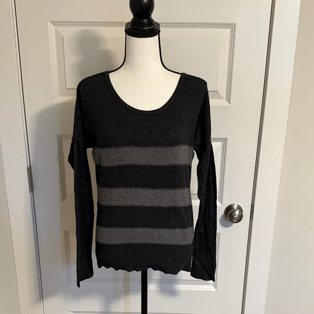 Loft| Black and Gray Striped Sweater with a Little Sparkle